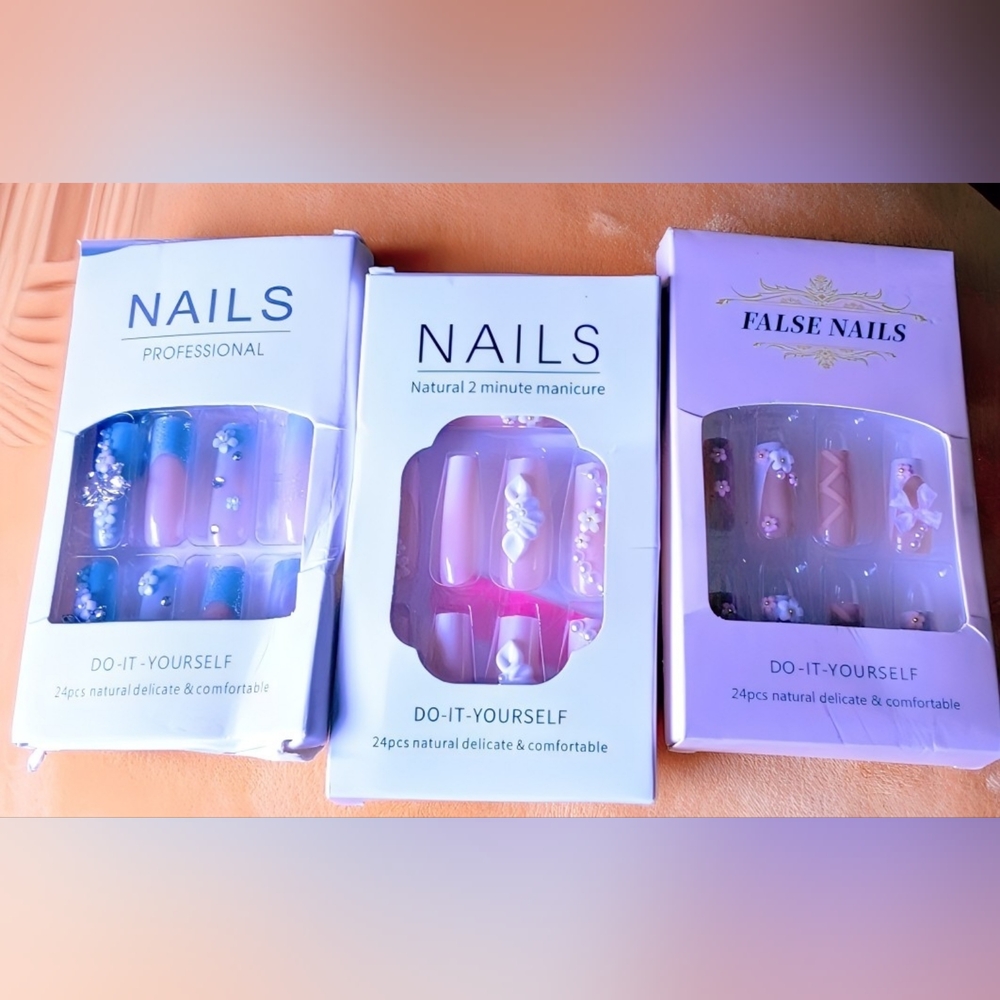 3 Sets Of Fancy Press-On Nails Includes 1 Hello Kitty Set